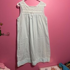 Night Flowers Vintage Cotton Ladies Nightgown USA Made Medium Light Blue Lace
