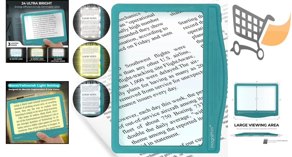 Lupa de página LED 5X grande para leitura luz antirreflexo para idosos baixa visão - Imagem 2 de 4