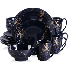 Porcelain Dinnerware Sets for 4, 16 PCS Plates and Bowls Set, Color Glaze wit...