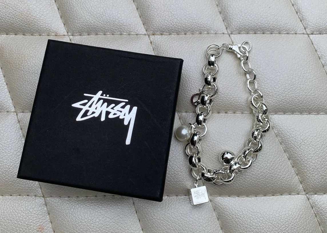 Bracciale Stussy Icon Charm Argento Sterling Supreme Alyx Catena Maglia Con Scatola