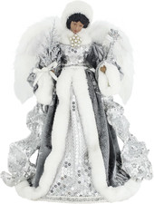 14" Inch Ethnic African American Standing Graceful Grey Glittering Mandolin Ange