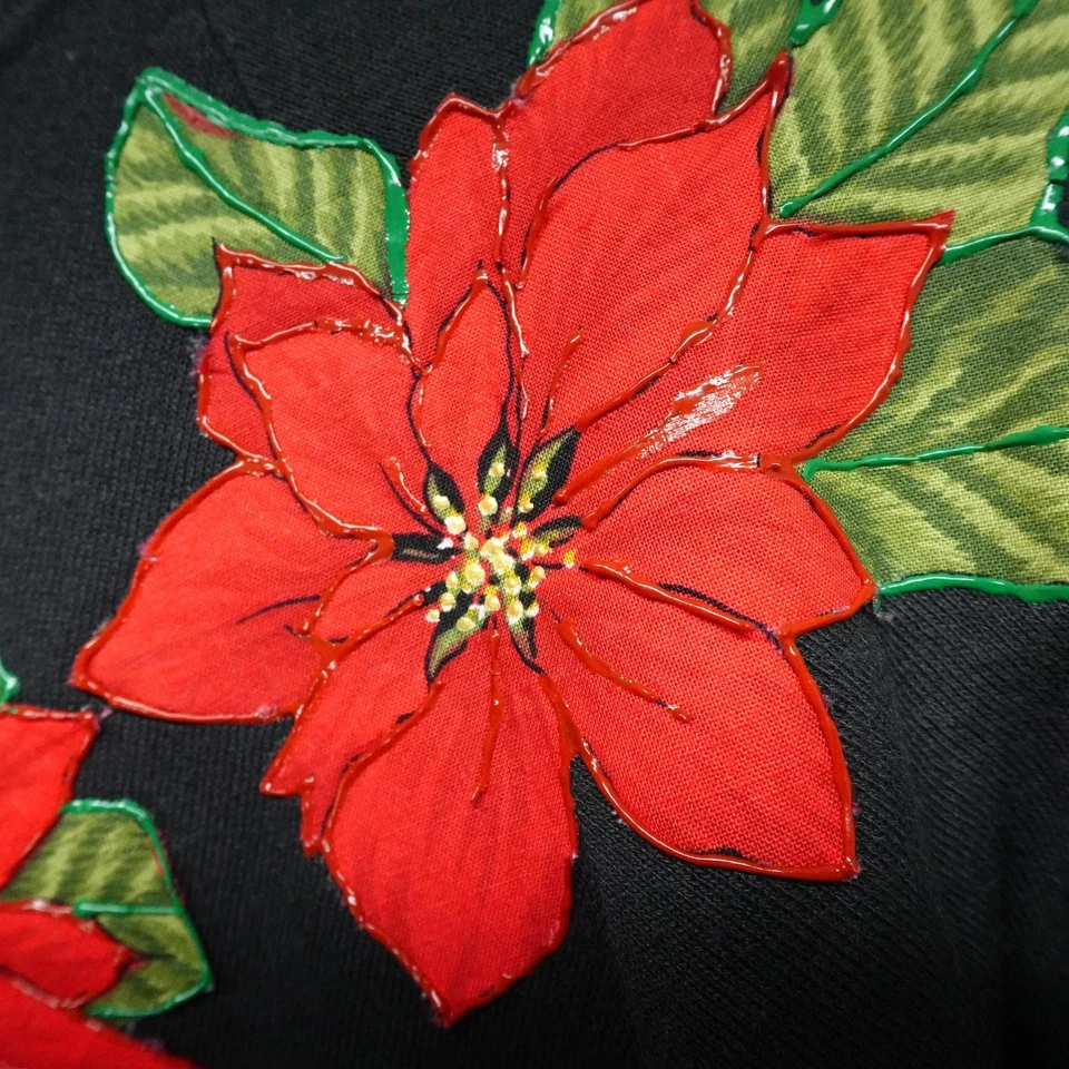 Vintage Poinsettia Sweatshirt Womens Large Made in USA 90s Fruit of the Loom - Image 3 of 4