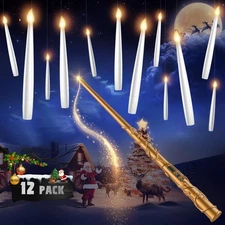 Floating Candles with Wand - 12 Pack Christmas Decorations Magic Flameless Ca...