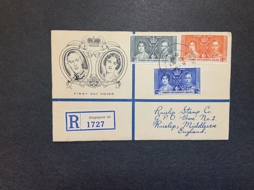 Straits Settlements Singapore 1937 FDC cover to Ruislip England KGVI Coronation