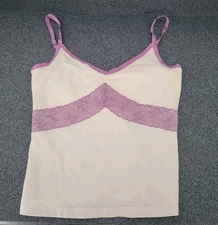 LL Moda International Camisole Top Built In Bra White/ Purple Trim Size M y2k 