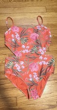 Old Navy Girls XXL 18 One Piece Swimsuit Cutout Bathing Suit Pink Tropical