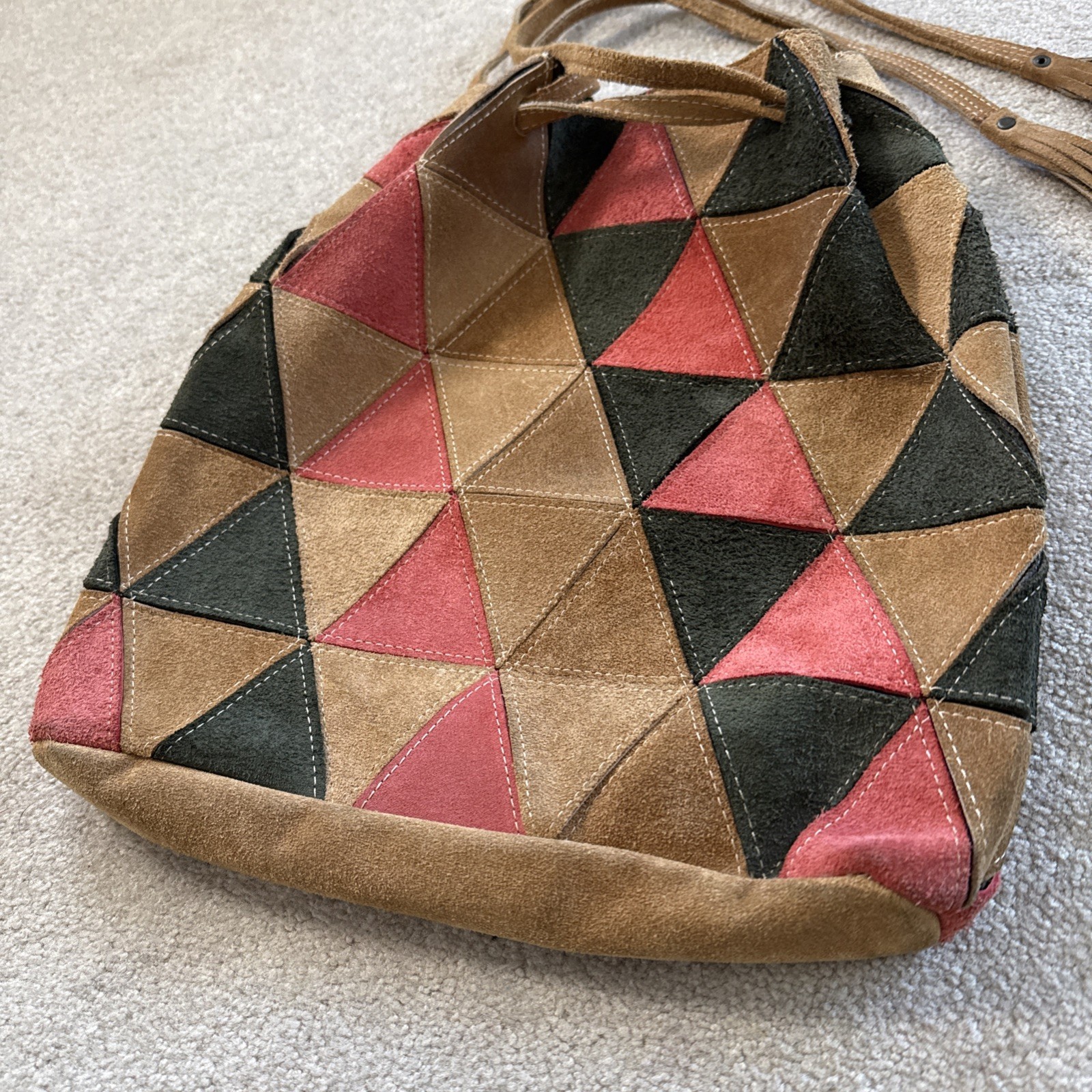 Leather Patchwork Triangle Tote Pouch Multicolor … - image 2