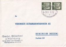 Poczta Kolejowa z 2x 10 pf nr Mi.Nr. 3001 pociąg 3001 9.11.62 Norymberga - Frankfurt