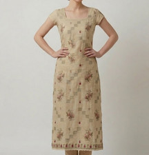 Embroidered Indian Kurti Tunic Dress Cream Beige Floral Boho Kurta Womens No Tag