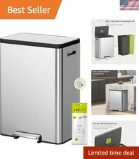 Stainless Steel Dual Compartment Trash Can - 60L Capacity with Quiet Close Lid