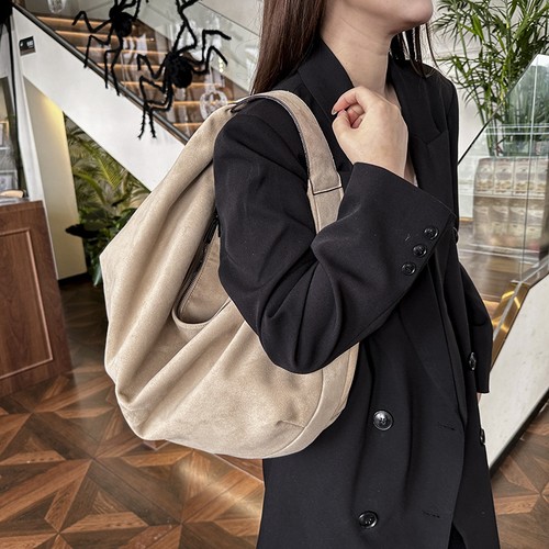 Lässige Hobo Bag Wildleder beige groß Beuteltasche Schultertasche Luxus Designer Trendy - Bild 5 von 25