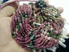 5 STRANDS LOT MULTI TOURMALINE OVAL SMOOTH GEMSTONE BEADS 5-6 MM,13" 