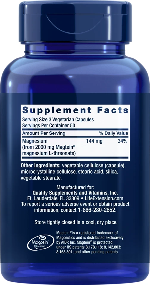 Neuro-Mag Magnesium L-Threonate from 2000 mg Magtein - Life Extension 5X90caps  - Image 2 of 2