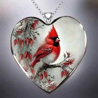 Cardinal Heart Shaped Necklace Jewelry Holiday Gift For Friends Red Bird