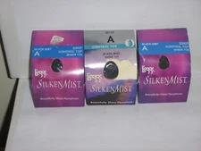 (3 pack) Leggs Silken Mist Control Top Pantyhose Sheer Toe- Black - Size A 20107