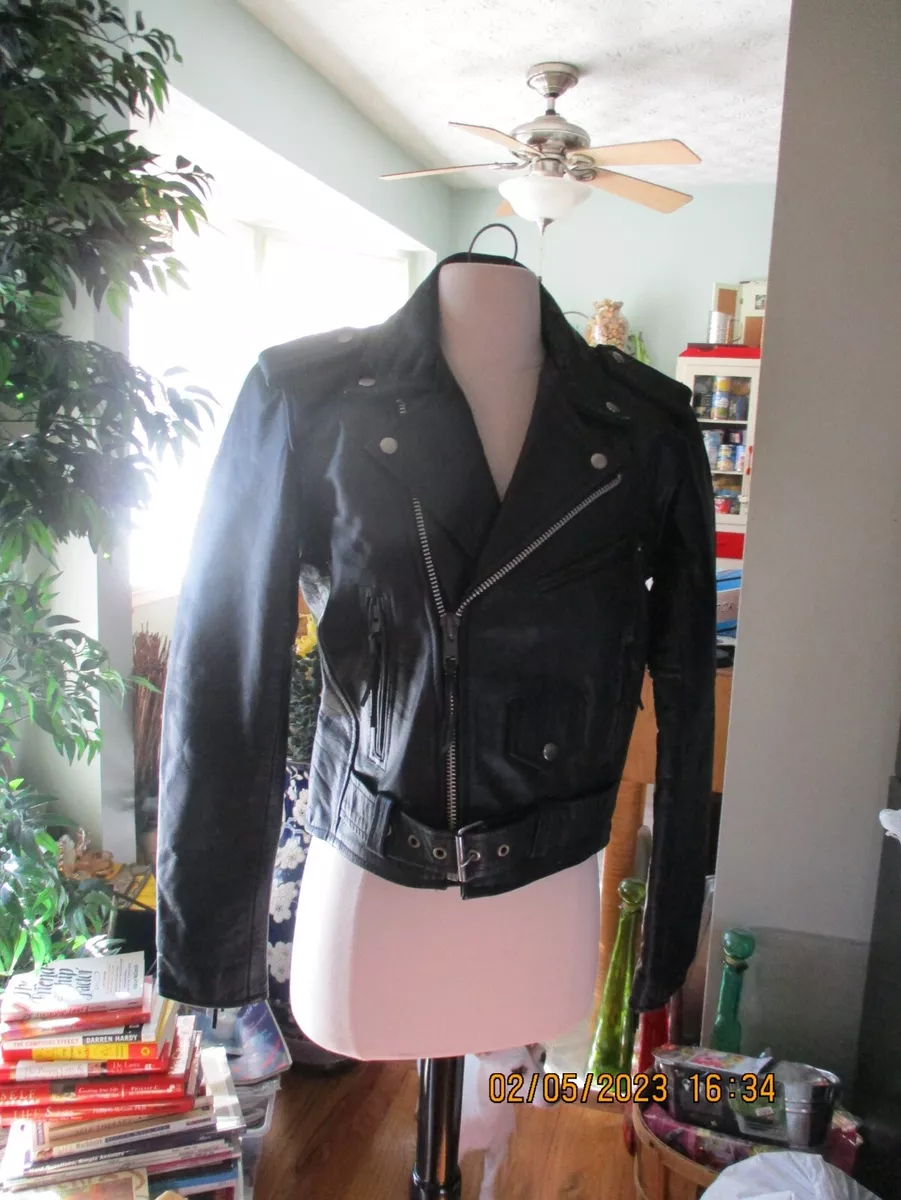 Genuine Leather Black Biker Jacket by Jim Leather Inc. Size 36