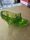 FENTON ART GLASS HAND PAINTED CHRISTMAS SHOE / SLIPPER IN KEY LIME