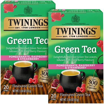 2 Pack - Twinings Green Tea Bags with Pomegranate, Raspberry, and Strawberry