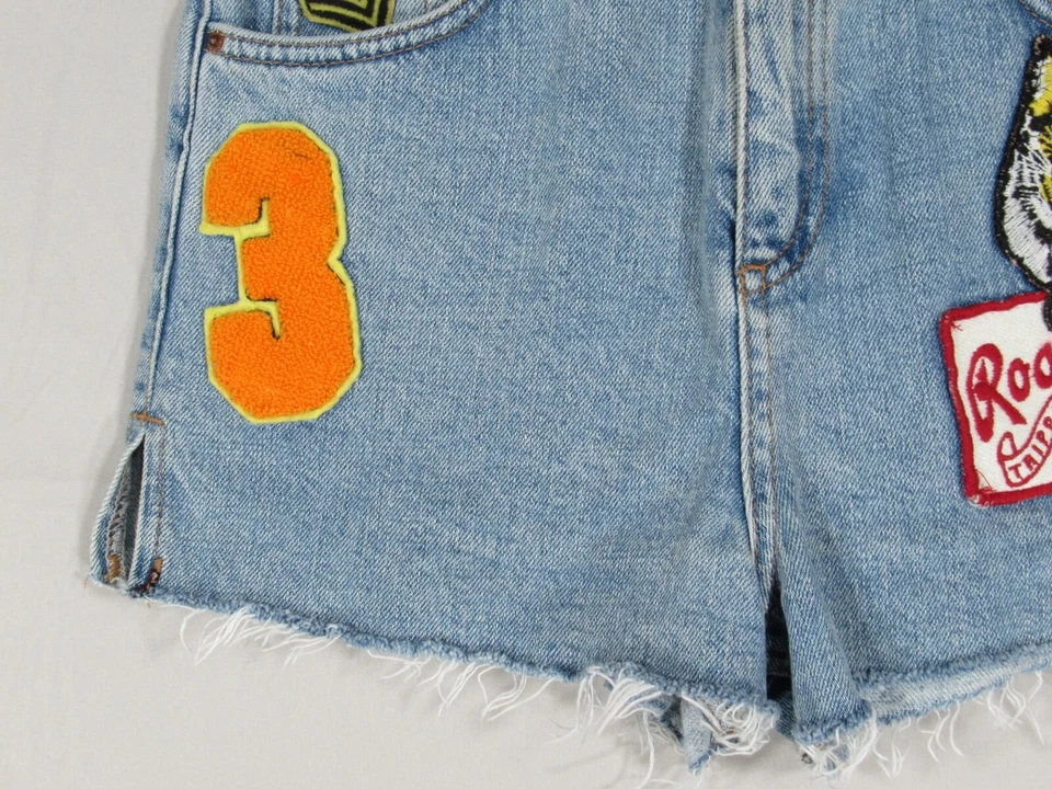 TOPSHOP MOTO PARCHES Algodón Denim Tiro Alto HILACHADO Corte AZUL JEANS Pantalones Cortos Mamá 4 Foto 3 de 4