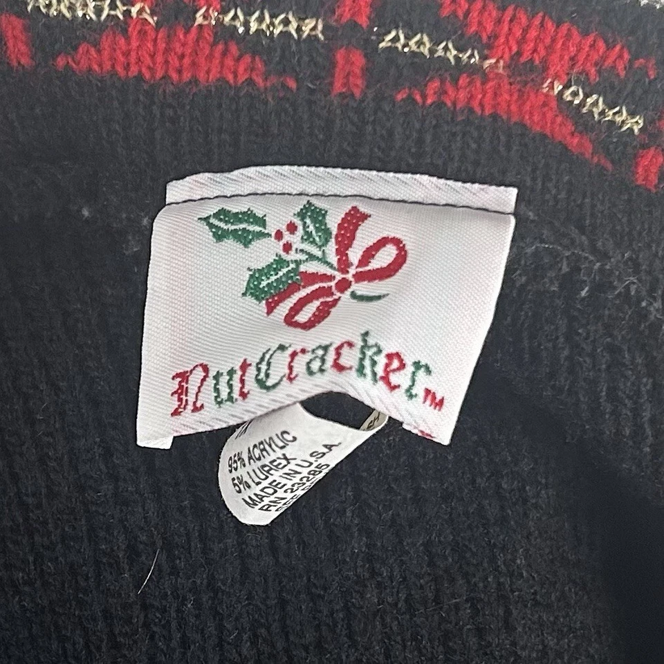 Nutcracker 1X Vintage Ugly Christmas Sweater Cardigan Black Acrylic USA Made - Image 3 of 4