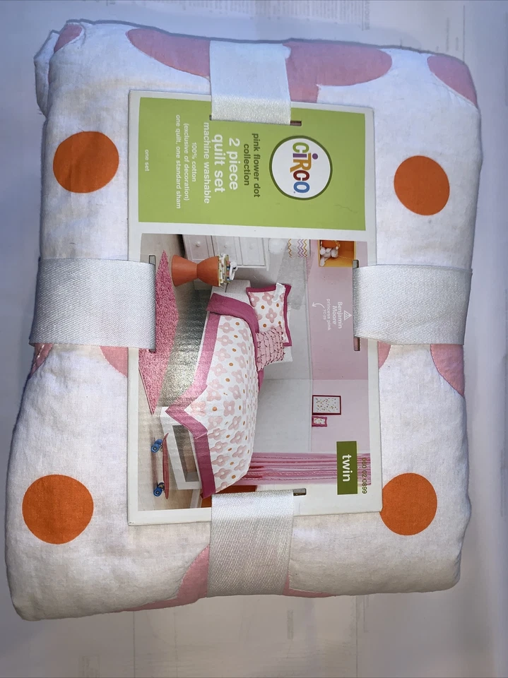 Circo Twin Quilt Sham Pink Flower Dot Collection Pink Flowers Orange Polka Dots - Image 2 of 4
