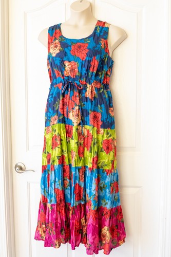 Woman Within Tiered Boho-Cottage-Hippie-Peasant Maxi Dress-Lined-Pockets-LARGE