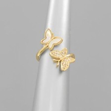 Pave  Pearl Butterfly Ring with Crystal Detailing, adjustable to fit any size.
