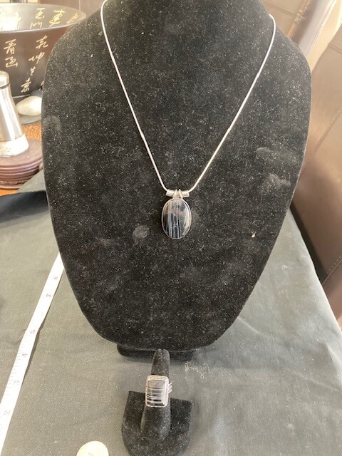 Elegant Scottish Agate Artisan Sterling Necklace with Ring From Film Collection