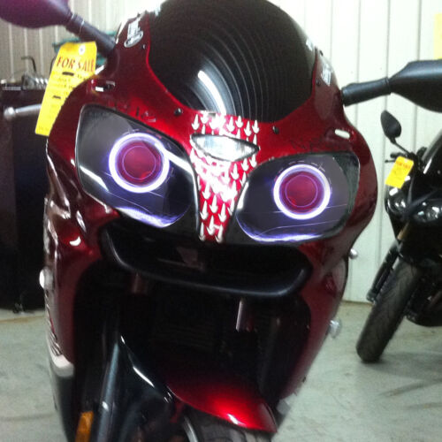 KT LED Angel Demon Eye Headlight Assembly for Kawasaki Ninja ZX-6R 2000-2002 Red - Picture 2 of 12
