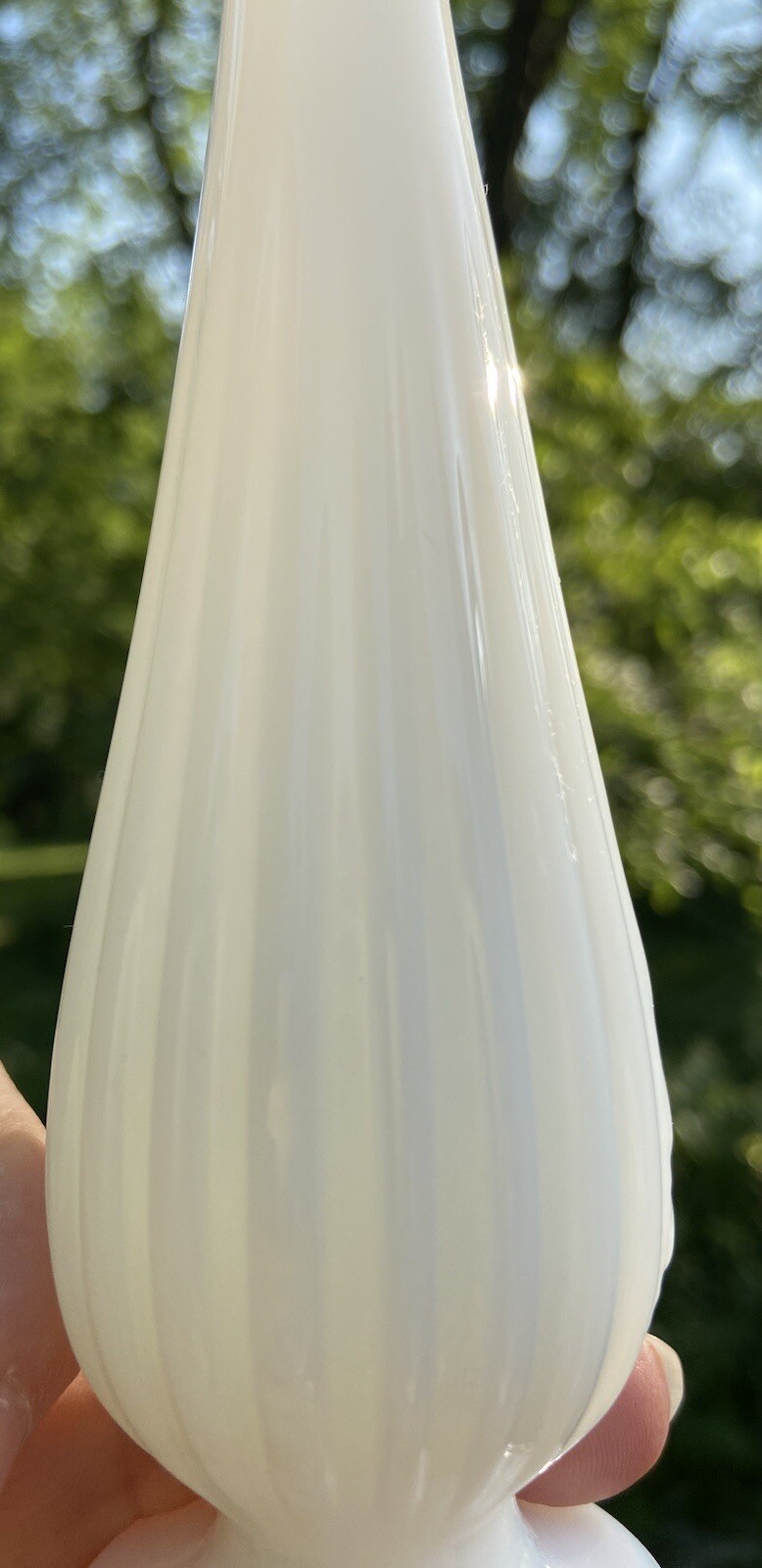 (2) Fenton Footed Ribbed Bud Vase Clambroth White Milk glass. 7.5", 6.