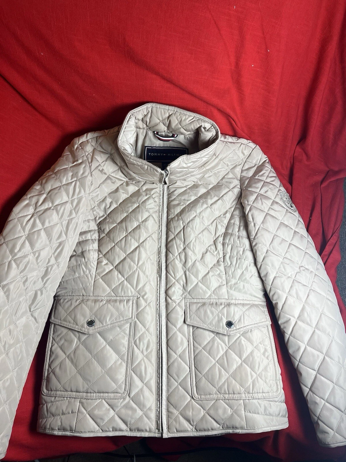 OFF WHITE Giacca trapuntata Tommy Hilfiger Diamond donna XS beige full zip stemma donna