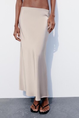 Zara Taupe Grey Beige Long Midi Maxi Slip Satin Skirt bloggers