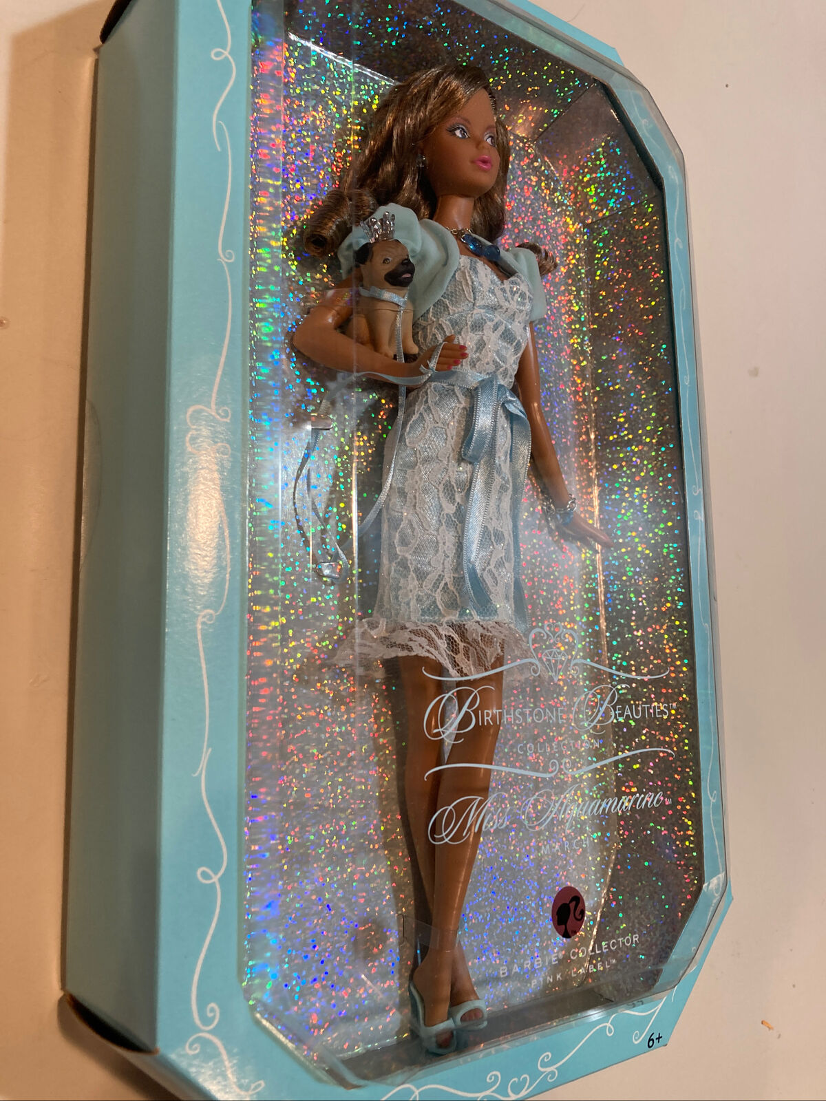 Barbie African-American birthstone beauties collection miss aquamarine w  Pug 💎