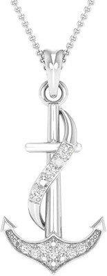 0.20 Ct Round Lab Created Diamond Anchor Charm 18'' Pendant 925 Sterling Silver