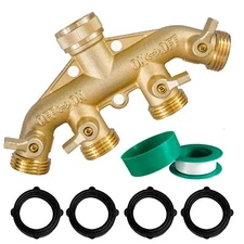 Hourleey Brass Garden Hose Splitter (4 Way), Solid Brass Hose Connector 3/4",...