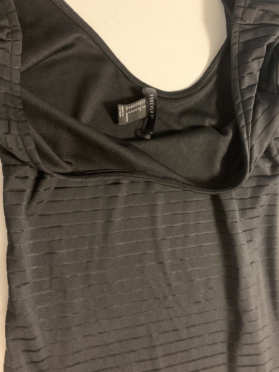 Forever 21 Ribbed Knit Bodycon Dress Black Small 3/4 Sleeve stretchy | eBay