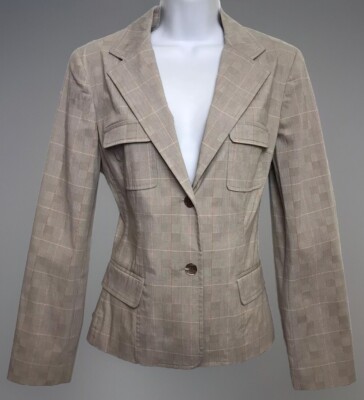 ETCETERA Blazer Jacket Career NWOT Plaid Tan Peach Orange Structured 6