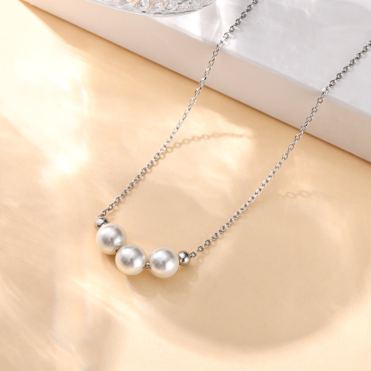 Chic 925 Sterling Silver Chain Women Pearl Pendant Necklace
