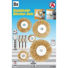 Set Of 8 Steel Brushes - Code BGS50908 FBGS50908 KRAFTMANN Workshop