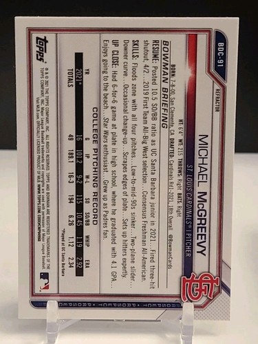 2021 Bowman Draft - Michael McGreevy #BDC-91 Chrome Refractor - Picture 2 of 2