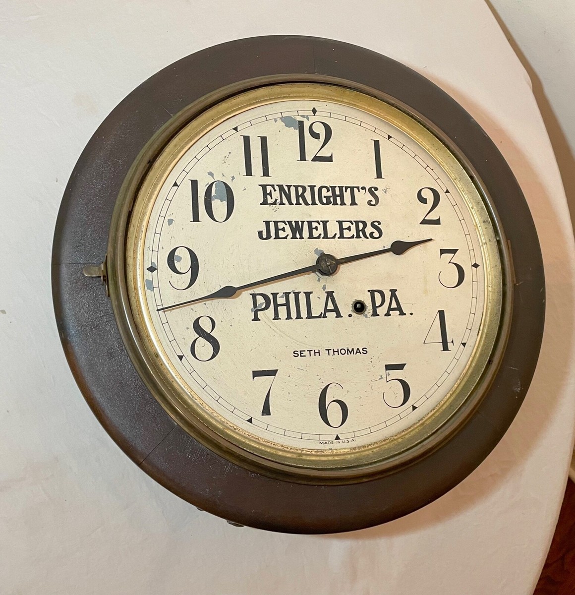 antique 1800's Seth Thomas Jewelers wooden veneer wood advertisement wall  clock