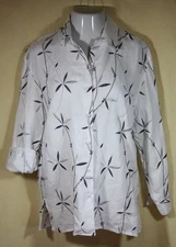 C B Studio Linen Tunic M Embroidered 100% Linen Multi-Color Leaf Long Sleeve