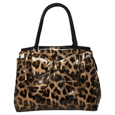 Ladies Trendy Patient Leopard Print Bow Tote Bag Purse Handbag HS-0008