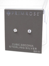 Primrose Sterling Silver SOLITAIRE Earrings   Cubic Zirconia Stud Post NEW