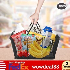 12 PCS Shopping Baskets With Handles Black Metal Shopping Basket Stackable Iron