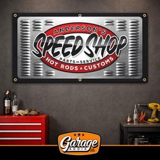 Personalized Speed Shop Garage Banner Custom Man Cave Wall Art Hot Rod Sign