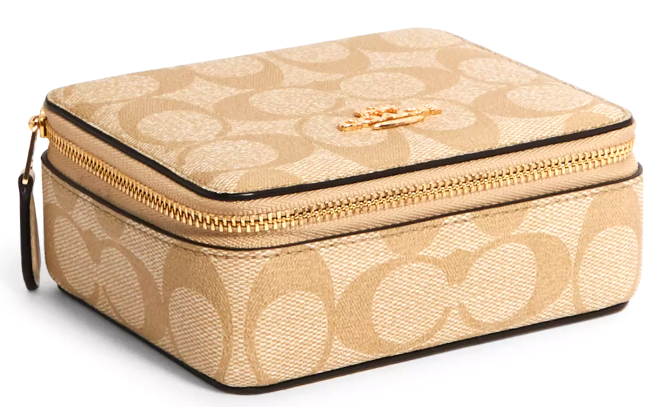 💛Coach Large Jewelry Box - C3311 Khaki Chalk Signature Canvas
