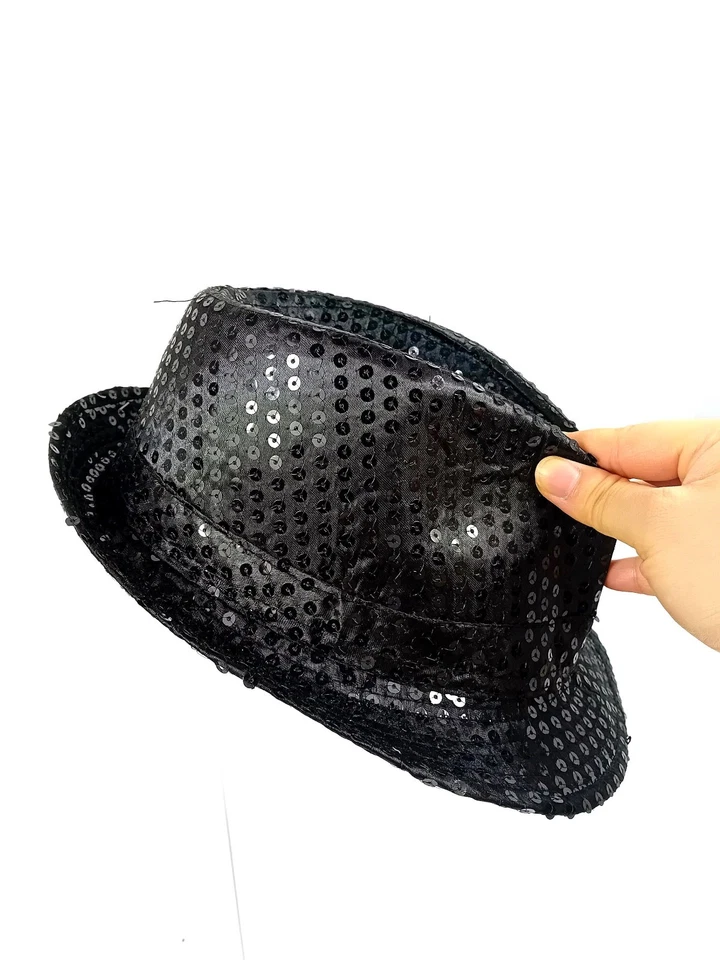 Cappello con paillettes Nero Glitter Brillante Unisex da Dance discoteca Festa - Immagine 4 di 4