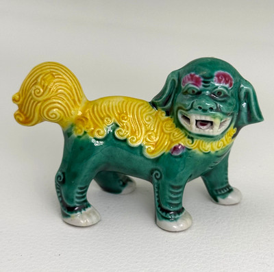 Vintage Chinese Standing Foo Fu Dog Guardian Lion Ceramic Figurine 3.25'' L