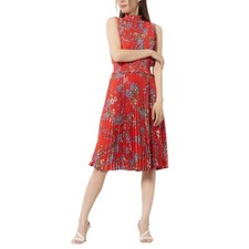 Nanette Lepore - Women’s Red Floral Allover Pleated Midi Dress Size 4